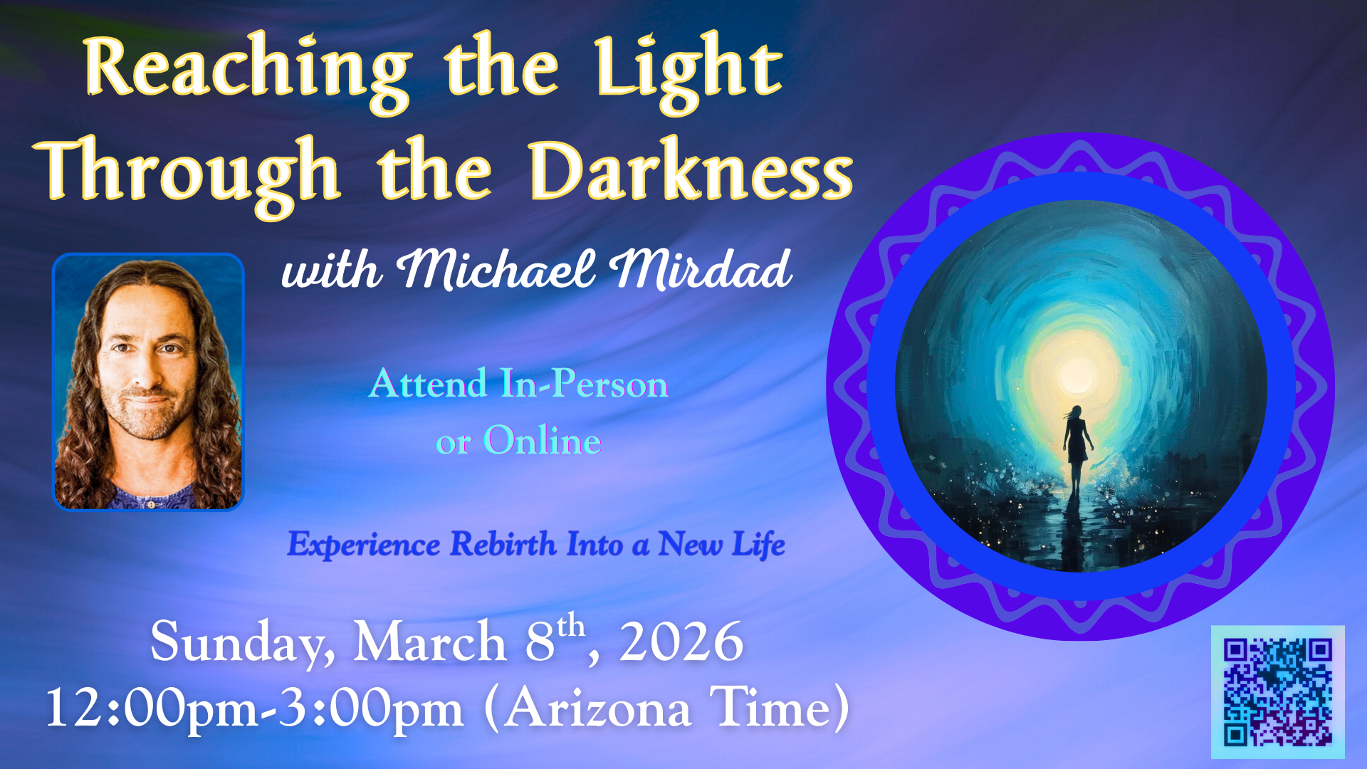 Spiritual event flyer with Michael Mirdad, March 8, 2026