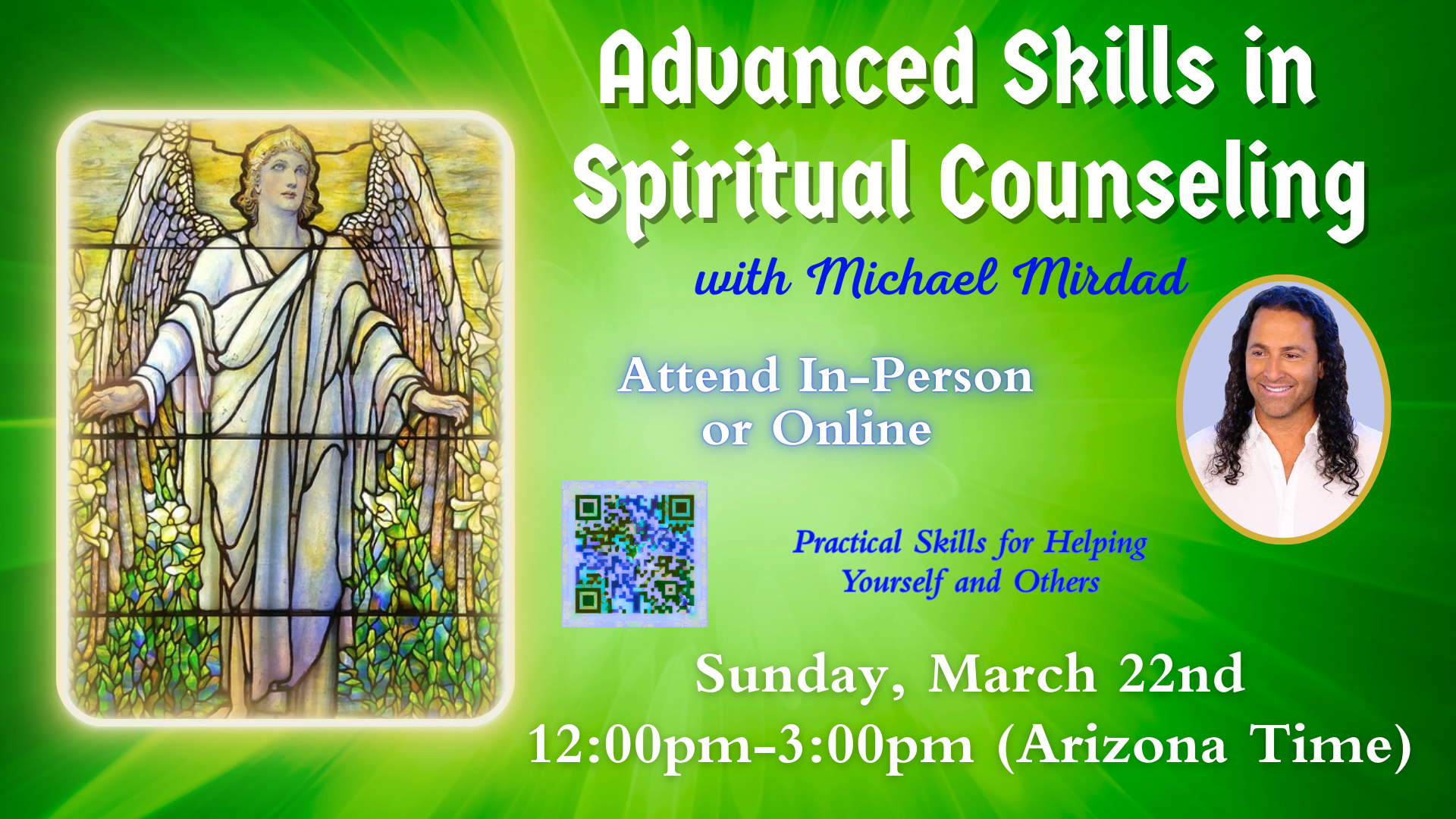 Advanced spiritual counseling workshop flyer with event details.