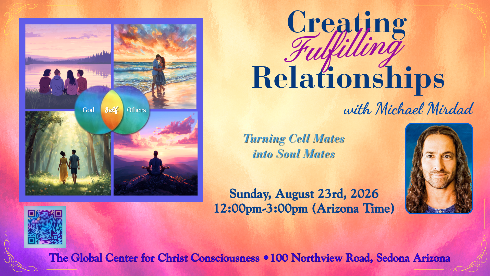 Creating Fulfilling Relationships event poster with date and speaker